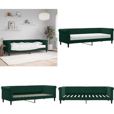 Sofá cama con colchón terciopelo verde oscuro 80x200 cm - Sofá cama 2 en 1 - Sofá cama con colchón