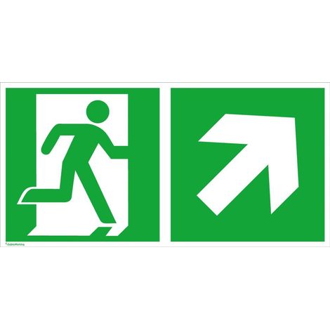 Fluchtwegschild Alu B300xH150 mm Notausgang rechts mit Pfeil rechts aufwärts (1/3)