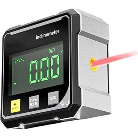 Rapporteur d'angle magnétique numérique à 4 faces avec laser, écran LCD et niveau à bulle pour le travail du bois, la construction et la mécanique. (1/5)