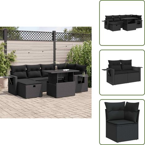 vidaXL Set de sofás de jardín 7 pzas con cojines ratán sintético negro (1/5)