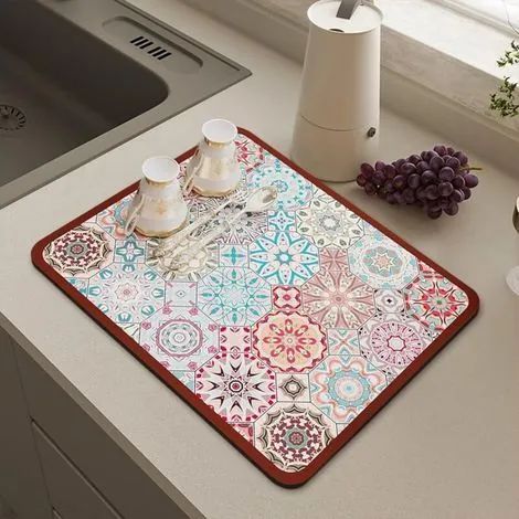 Tapis égouttoir à vaisselle, tapis absorbant pour sécher la vaisselle sur les comptoirs de bar, cuisine et restaurant (30 x 40 cm, rouge)