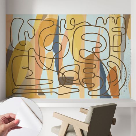 Papier peint autocollant à motifs décoratifs pour salon chambre et bureau Décoration murale élégante avec colle Formes abstraites 104x70 cm (1/5)