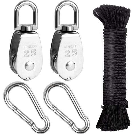 Kit de Poulie en Acier Inoxydable 304,Poulie Simple M25,Poulie de Levage, Poulie pour Cable,Charge 150kg (1/5)
