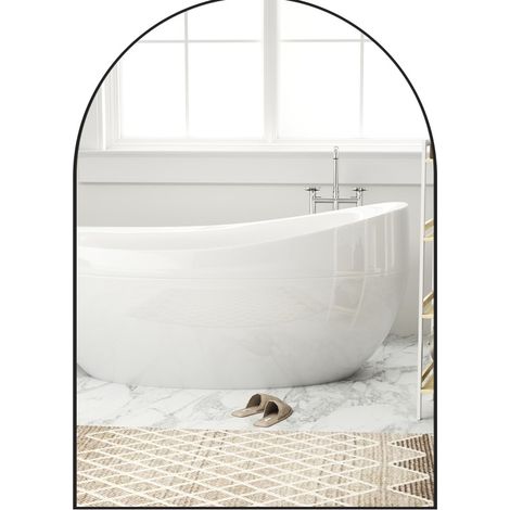 Espejo de baño arqueado 50 x 70 cm con marco de aluminio negro (1/5)