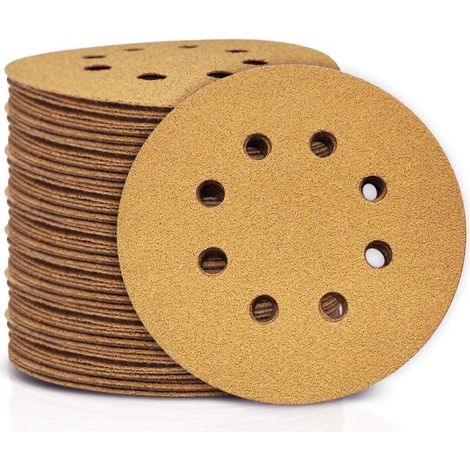 Disques de Ponçage Papier Abrasifs 125mm, 50 Disques Abrasifs de Ponçage Ponceuse tampons ponçage ronds 8 trous Grain 60 pour Poncer Polir Dérouiller