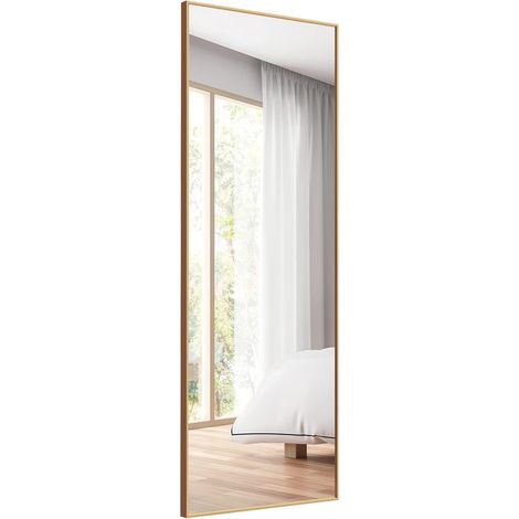 COSTWAY 2 in 1 Specchio Lungo da Parete, Specchio a Figura Intera con Telaio Rettangolare in Alluminio e Vetro Antiesplosione, Specchio da Terra per Ingresso Bagno, 56 x150 cm (Oro) (1/5)