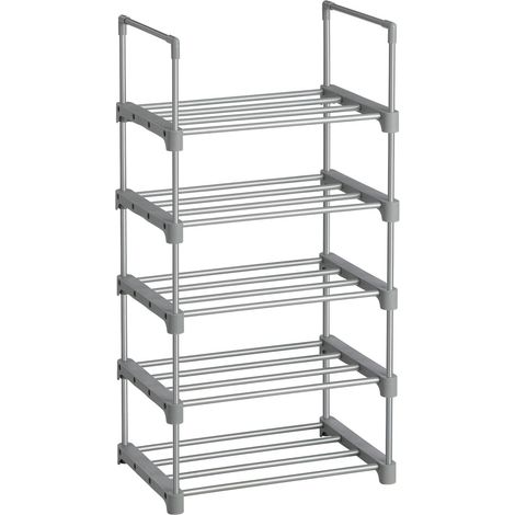 Zapatero de 5 niveles que ahorra espacio, zapatero de metal apilable, almacenamiento multifuncional para zapatos para entrada, 89,5 cm, dormitorio, sala de estar, gris (1/2)