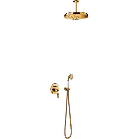 TRES 24218004OR TRES CLASIC Kit De Grifo Monomando Empotrado De 2 Vías para Ducha Color Oro 24K - ref: 24218004OR