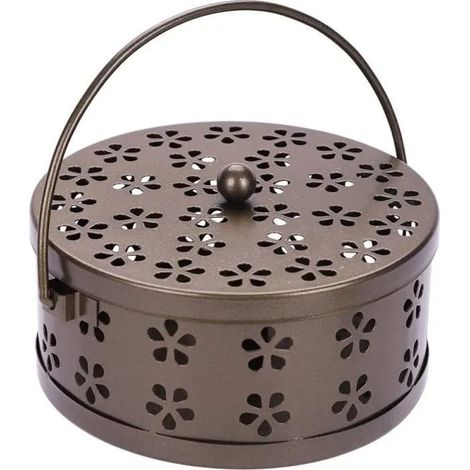 Porte-spirale anti-moustiques portable en métal avec poignée, marron, brûleur d'encens en acier inoxydable (1/4)