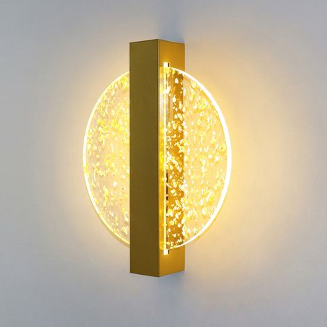 Applique Murale LED - Abat-jour Acrylique Ronde Or - Lumière Chaude Fixe - Pour Salon Chambre (1/5)