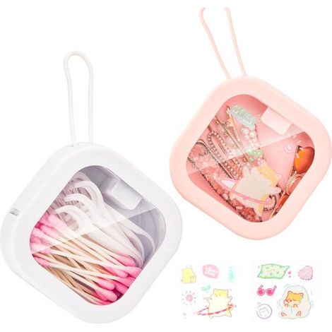 2 pezzi Organizer per elastici per capelli Porta cotton fioc portatile Porta gioielli Dispenser da viaggio Piccola scatola portaoggetti impilabile per cotton fioc, filo interdentale, forcine per capel (1/5)