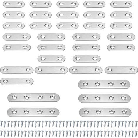 35 Pièces Equerre Plate, Argent Équerre de Fixation, Equerre Inox Livré avec 80 vis, Equerre Metal Convient pour Réparer et Fixer des Meubles (1/4)