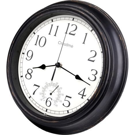Horloge d'extérieur étanche avec thermomètre, horloge murale vintage pour jardin, terrasse, piscine, salle de bain, 30 cm (12 pouces) (1/5)