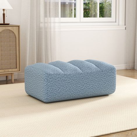 Blauer Ottoman aus Granular Fleece, 104 x 61 x 45 cm, ohne Montage HAVRYA (1/5)