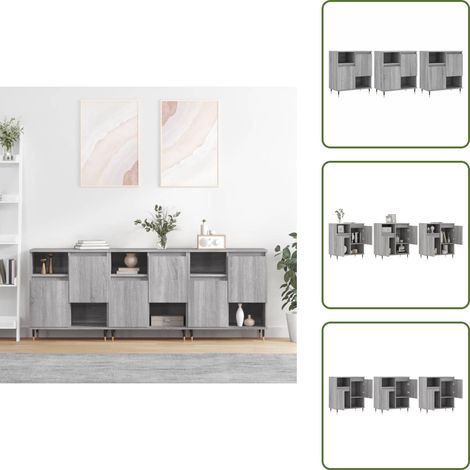 Sideboards 3 Stk. Grau Sonoma Holzwerkstoff - Schreibtisch - Wohnzimmermöbel - Sideboard - Grau - Holzmöbel