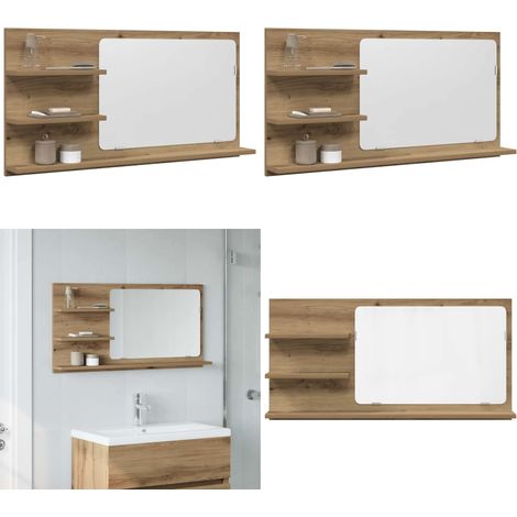 Mobile Bagno Specchio Rovere Artigianale 90x11x45 cm Truciolato - Armadietto da bagno - Armadietto con specchio