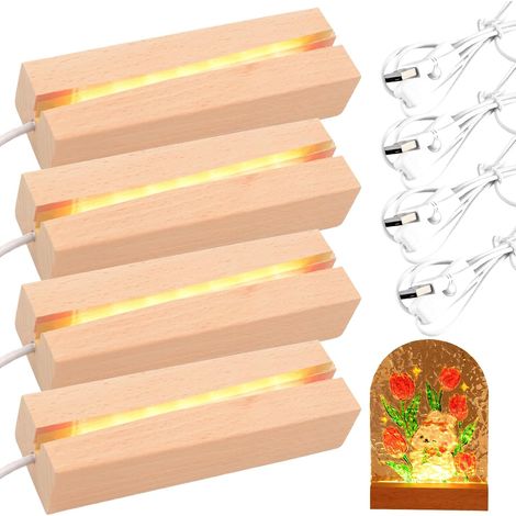 4 portalámparas LED de madera, base LED de madera, portalámparas LED, portalámparas USB de madera, base rectangular iluminada de madera. (1/4)