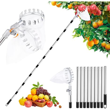 m Teleskop-Obstpflücker, 180° verstellbarer Klappkopf, Obstsammler mit leichter, verstellbarer Stange und Baumwollbeutel, Obsternter für Äpfel, Birnen, Orangen, Pfirsiche, Kirschen (1/5)