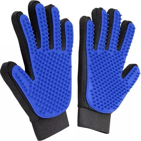 Lot de 2 gants et brosses pour l'entretien du pelage, le bain et l'épilation des chats, chiens, chevaux, lapins et autres animaux.-AquaForge (1/5)