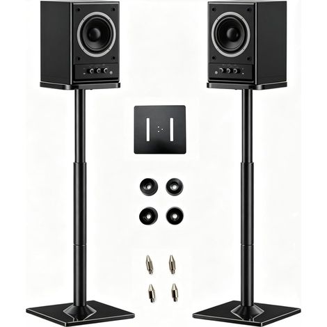 Supports d'enceintes, Lot de 2 Supports de Sol universels pour Enceintes Surround, Hauteur réglable de 72 à 120 cm, capacité de Charge de 25 kg chacun, système de Rangement des câbles, antidérapants