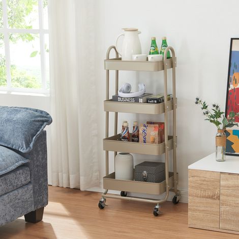 Carro de servicio Pyhäntä con 4 cestas acero 104x46x35 cm - Color camello [en.casa]