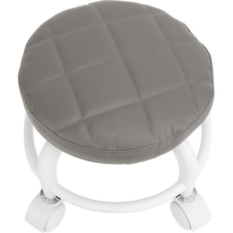 Tabouret bas pivotant à roulettes en cuir PU, silencieux, gris, pour la maison, le bureau, le garage ou l'atelier. (1/5)