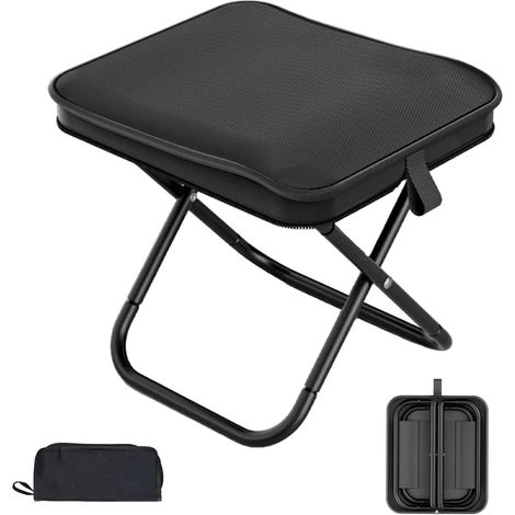 Tabouret de Camping Pliable et Portable, Mini Tabouret Pliable pour Camping avec Sac de Rangement, Jusqu'à 120 kg, Randonnée, Pêche(Noir) (1/5)