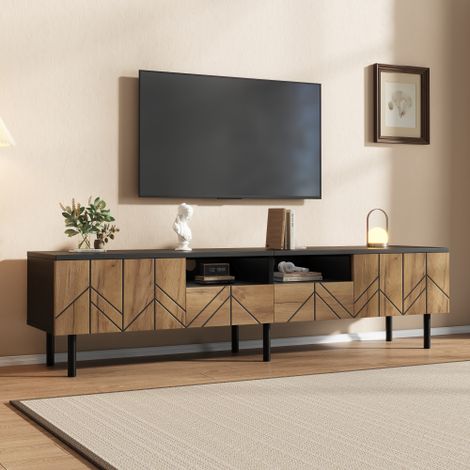 Mobile TV 180x40x45 cm con cassetti e ante, mobile basso moderno in truciolato, tavolo TV per soggiorno, portata fino a 75 kg, effetto legno nero (1/5)