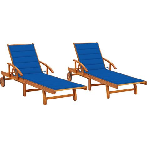 vidaXL Tumbonas con cojines 2 unidades madera maciza de acacia (1/4)