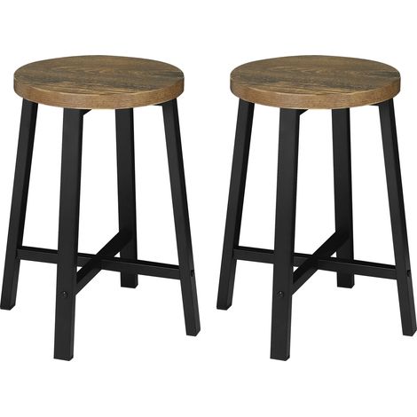 CHICFURN Juego de 2 taburetes de cocina 29,5x29,5x46 cm madera y metal negro vintage (1/5)