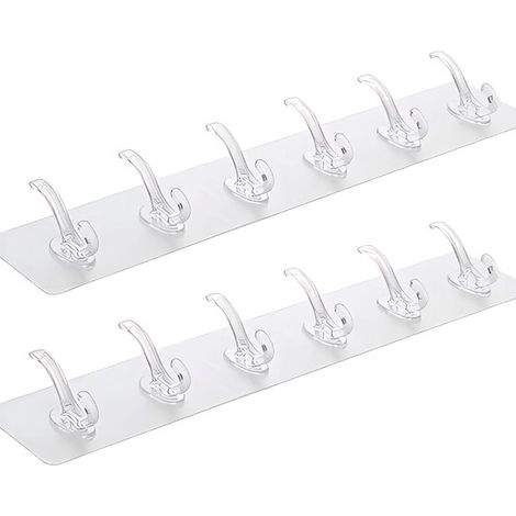 2 ganchos de pared autoadhesivos de alta calidad con 6 ganchos transparentes, estante de almacenamiento para el hogar/oficina. (1/5)