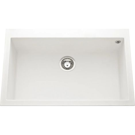 Évier granit blanc 1 bac 790x500 – Évier à encastrer sans égouttoir – Bonde et siphon inclus – Pour meuble sous évier 80 cm minimum – Luisina (1/2)