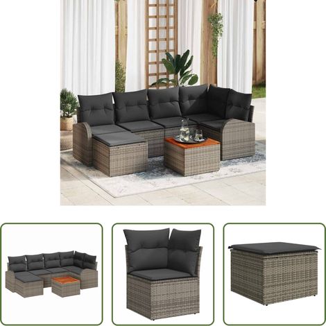 Gartentisch -  Gartensofa-set mit Speicher 7 pcs Grau Poly-Rattan (1/5)
