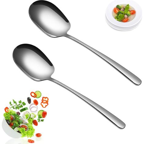2 Pièces Cuillère de Service, Grandes Cuillères à Long Manche pour Soupe Pelle à Salade en Inox pour Cuisine Restaurant Buffet Banquet Hôtel Ustensiles de Cuisine Cuillères de Table à Long Manche 29cm (1/5)