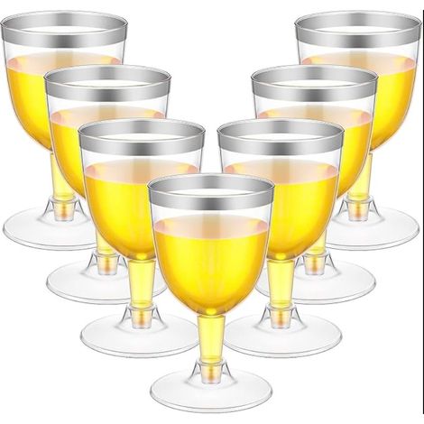 Silver Wine Glasses, Plastic Wine Tasting Glasses, Reusable Stem Wine Cups for Beverages, Whiskey, Champagne, Beer, Cocktail, Martini (13.5 x 6.5 cm) (1/5)