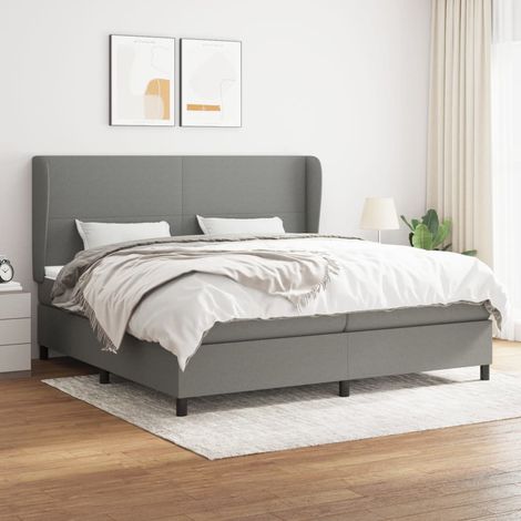 Lit à sommier tapissier avec matelas - Cadre De Lit Moderne: King Size - Lit Double - Gris foncé 200x200cm Tissu Chic-692167 (1/5)