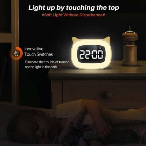 Sveglia per bambini con luce notturna a sfumatura, carina sveglia digitale con orecchie da gatto per ragazzi e ragazze, (Giallo). (1/4)