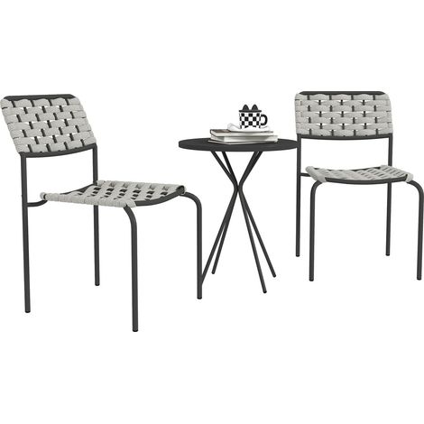 Polyrattan Gartenmöbel Set, Outdoor Lounge Balkonmöbel für 2 Personen, 3-teilig Sitzgruppe mit 2 Stapelbare Stühle, Tisch, wetterfest Gartenlounge für Garten, Terrasse Balkon, Grau Aosom