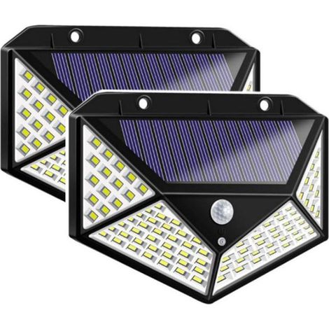 Pack de 2 projecteurs solaires avec détecteur de mouvement 100LED applique murale solaire à quatre côtés (1/4)