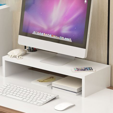 Support d'écran ergonomique avec rangement supplémentaire, base surélevée pour ordinateur portable, blanc chaud.