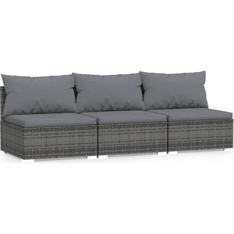 Maison Exclusive - 3-Sitzer-Sofa mit Kissen Grau Poly Rattan