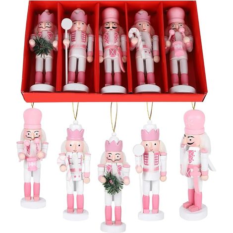 5 pezzi di soldatino schiaccianoci rosa, pupazzo schiaccianoci natalizio in legno da 13 cm, ornamento schiaccianoci natalizio, set di soldatino schiaccianoci in legno per decorazione albero di Natale