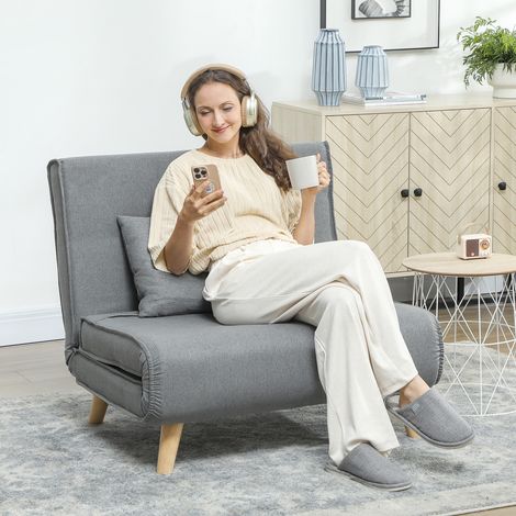 Sillón Cama Individual 3 en 1 Sofá Cama Plegable con Respaldo Ajustable y Cojín para Sala Dormitorio 90x78x79 cm Gris (1/5)