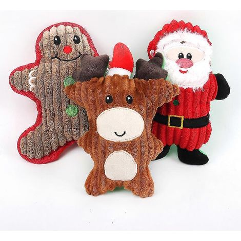 Interaktives Plüschtier-Set mit quietschenden Hunden – Weihnachtsgeschenk für kleine, mittlere und große Haustiere (inkl. Ingwer-Mann, Rentier, Weihnachtsmann) – Weihnachtsdekoration (3-teilig) (1/5)