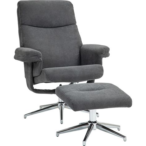 Fauteuil relax inclinable avec repose-pieds en velours gris foncé, charge max 150 kg, pour salon et chambre (1/5)