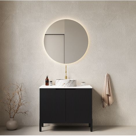 Mueble de baño con lavabo de pie 76 cm estilo romántico francés negro con lavabo redondo de cerámica y 2 puertas (1/5)