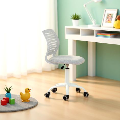 Chaise Pivotante Polyvalente pour Salon, Siège de Loisirs Coloré pour Enfants, Chaise D'ordinateur Ergonomique Réglable, Dossier Respirant à Motif à Pois, Pivotant à 360°, Morandi Gris (1/5)