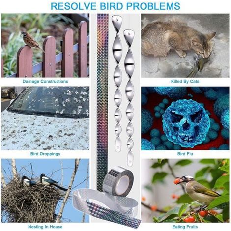 Répulsif Oiseaux, 10 PCS Barre Répulsif Oiseaux Réfléchissant et 80m Ruban Adhésif Répulsive Anti Oiseaux pour Jardin Verger (1/4)