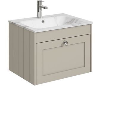 Balterley Butterton 600mm Wall Hung 1 Drawer Unit with Stone Basin 1 Tap Hole, Pebble Grey