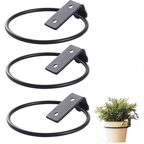Anneau de support de pot de fleur de 15,2 cm fixé au mur, lot de 3 crochets muraux pour jardinière, support pliable en fer noir, jardinières de clôture en métal pour une utilisation intérieure et exté (1/5)
